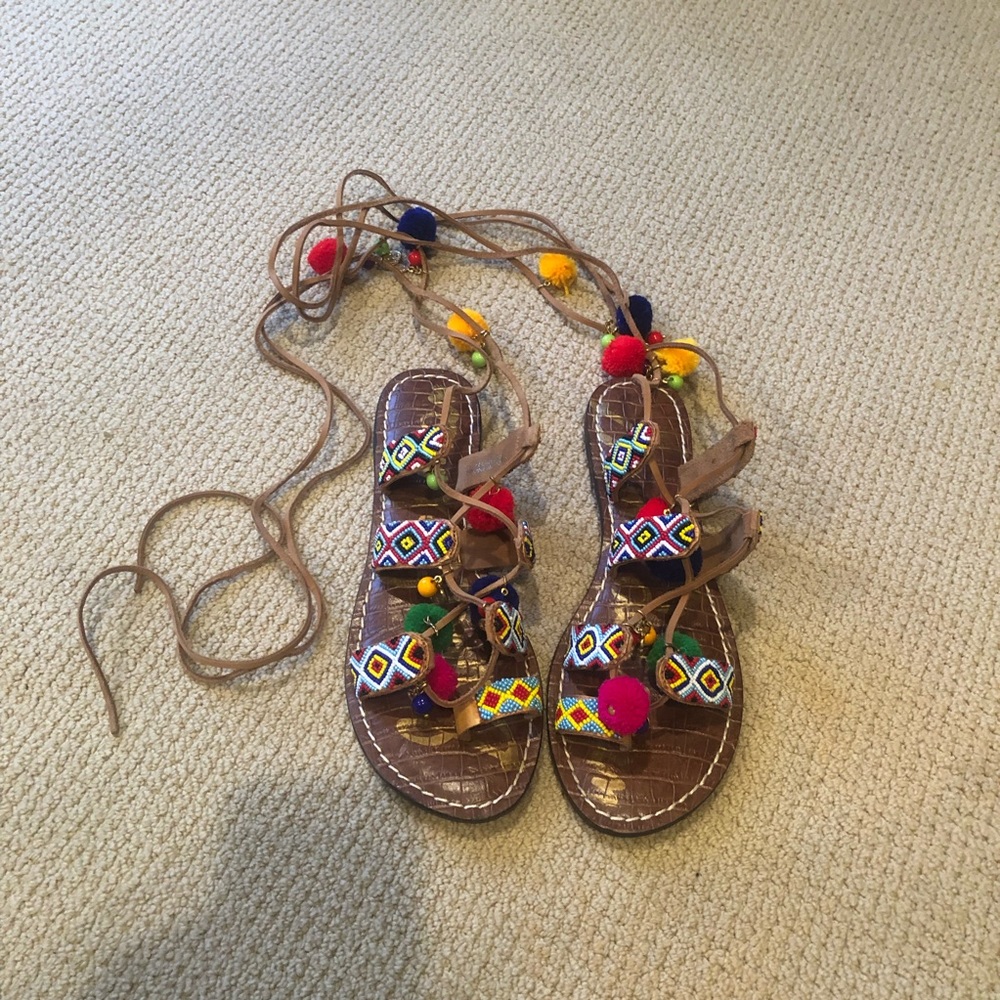 Colorful Strappy Lace up Beaded Sam Edelman Sandals